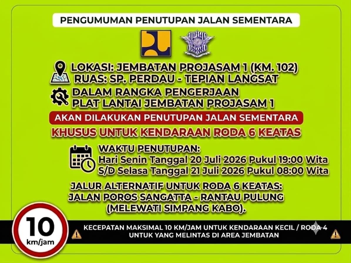 Ini Kabar Terbaru Soal Penutupan Jembatan Projasam 1, Khusus Truk Berat Dialihkan