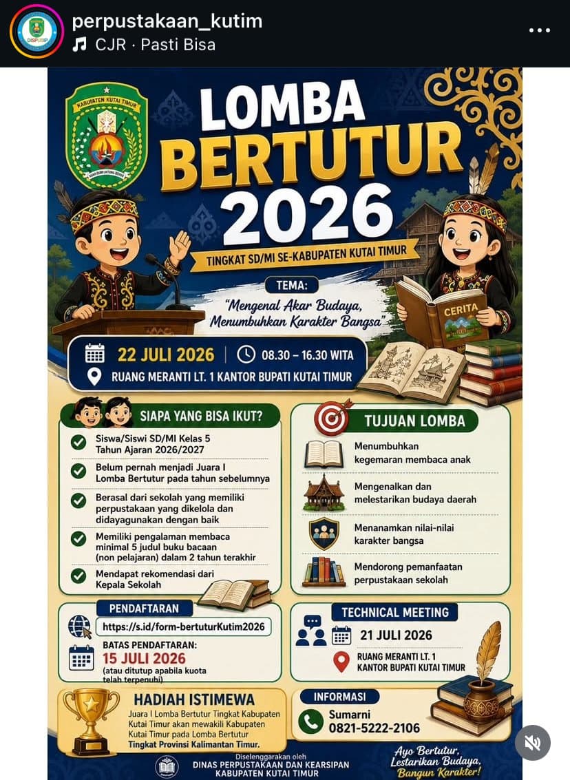 Asah Literasi Sejak Dini, Dispusip Kutim Kembali Gelar Lomba Bertutur