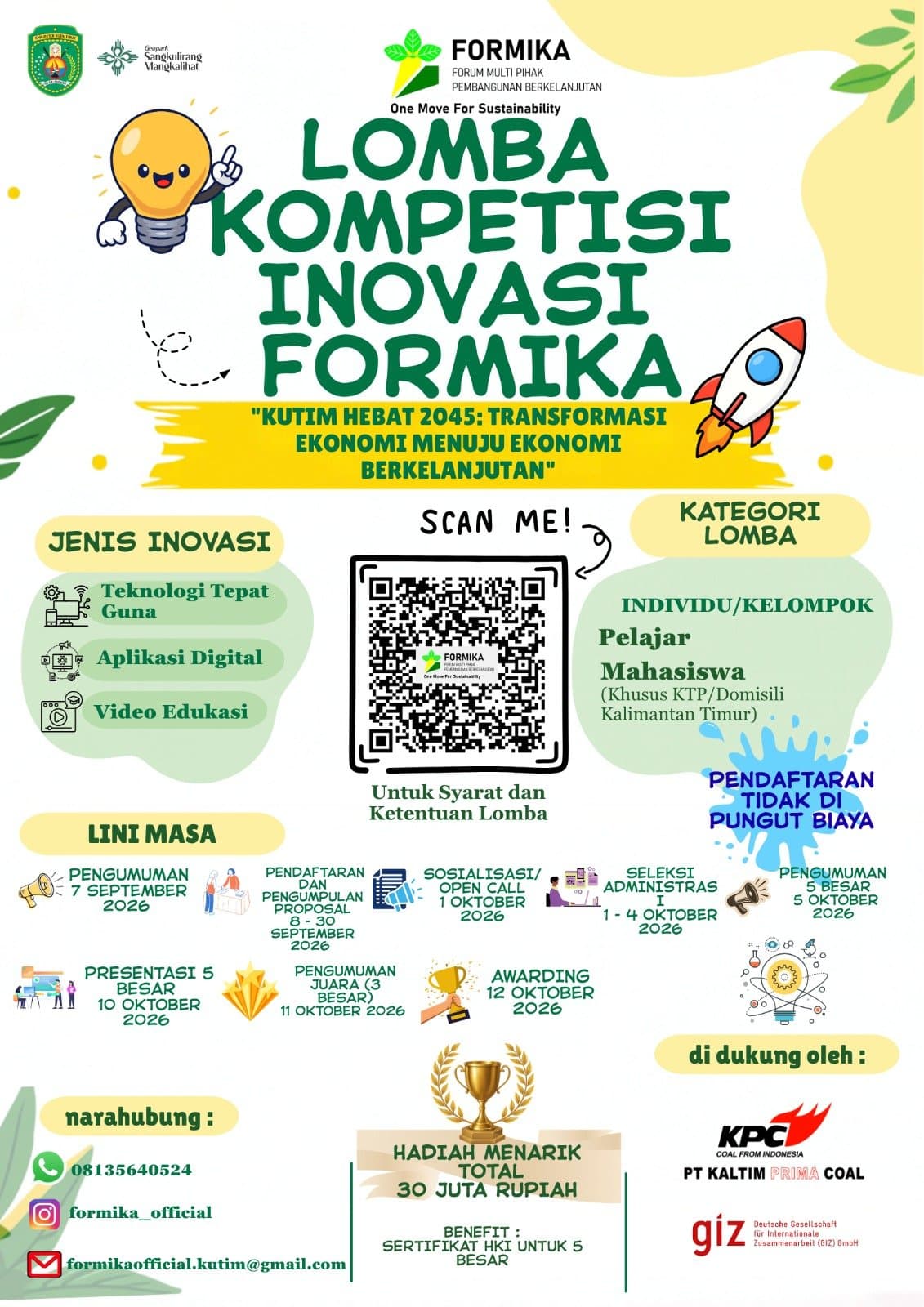 Lomba Kompetisi Inovasi 2026 FORMIKA Kutim Berhadiah Rp30 Juta
