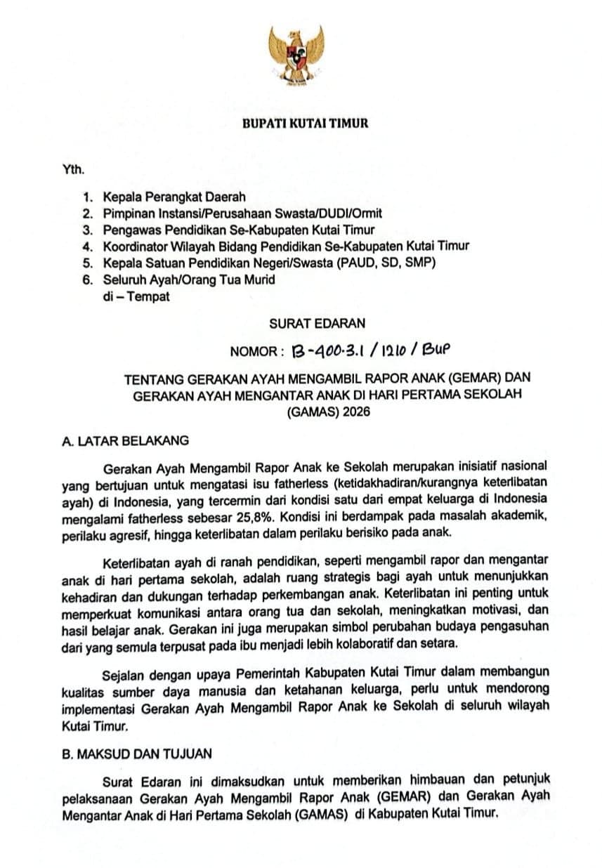 Demi Anak Sekolah, Ayah di Kutim Diminta Sukseskan GEMAR dan GAMAS