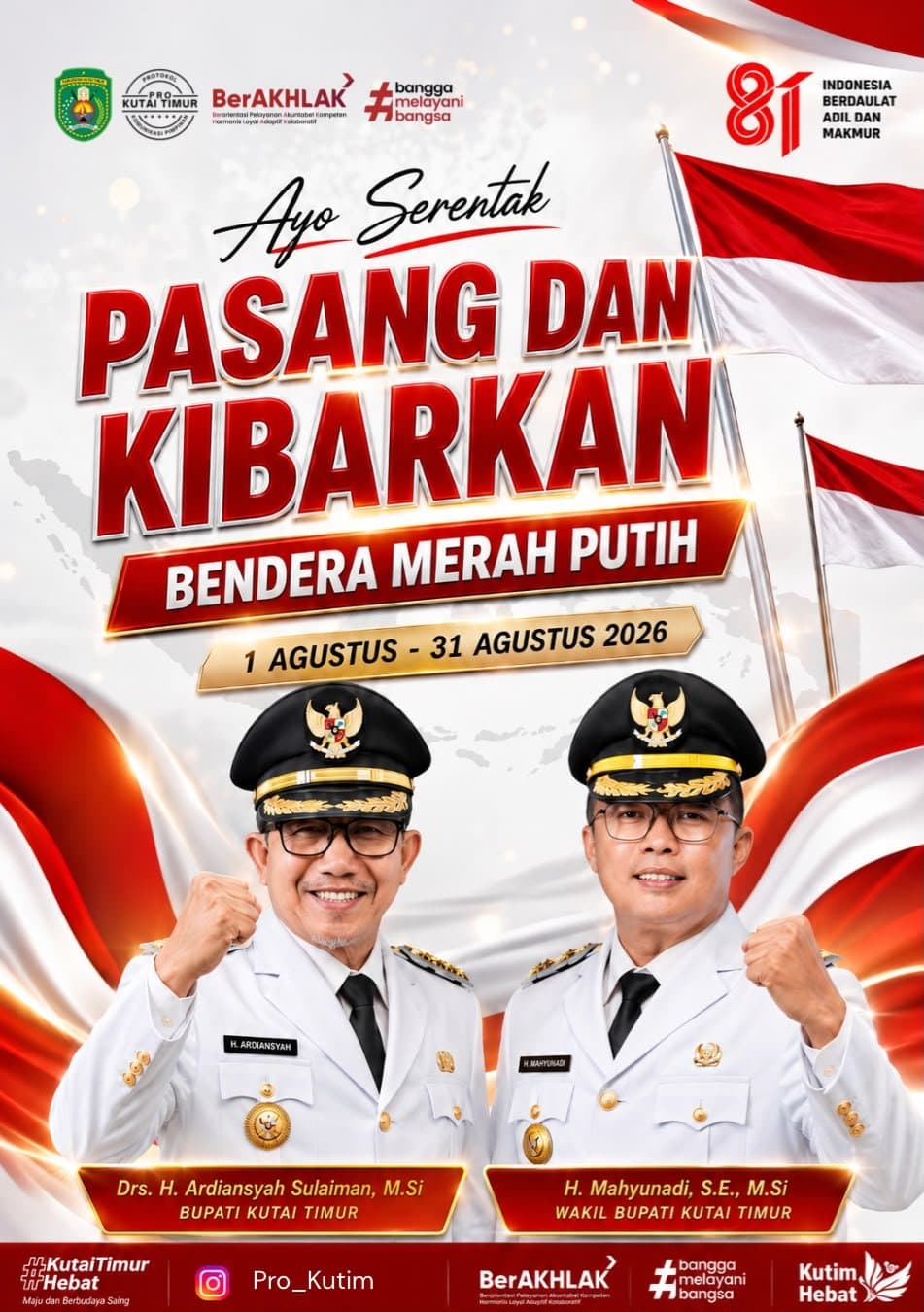 Gelorakan Semangat Nasionalis, Bupati Kutim Ajak Warga Kibarkan Merah Putih