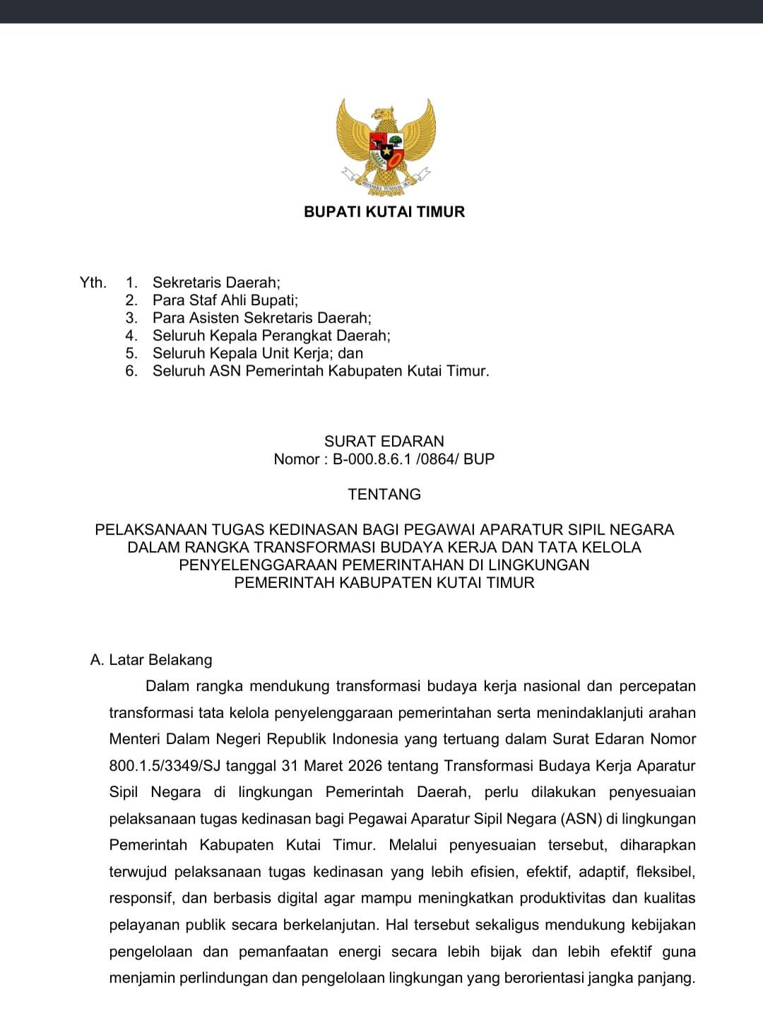 Kutim Mulai Terapkan WFH Setiap Jumat, Pola Kerja Fleksibel bagi ASN