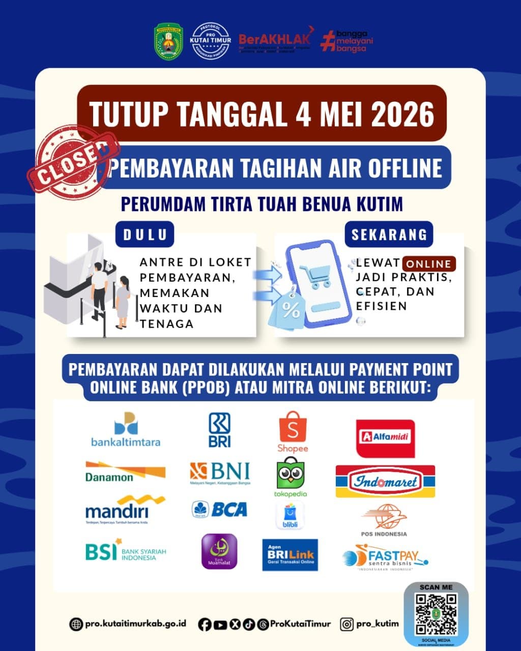 Ingat, 4 Mei Loket Pembayaran Air Kutim Tutup !